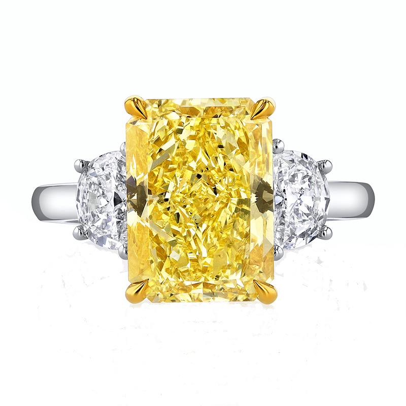 Korman Signature Platinum Radiant Cut Yellow Diamond Three Stone Engagement Ring